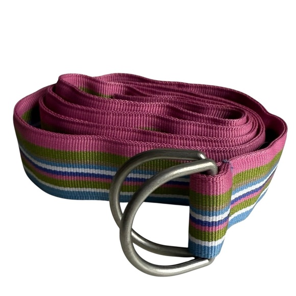 LL BEAN Striped Ribbon Belt Pink Green Blue Size M/L Women’s Striped - Picture 1 of 5